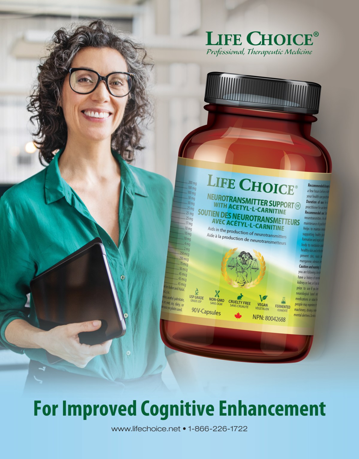 Life Choice Neurotransmitter Support with Acetyl-L-Carnitine (90 VCaps)