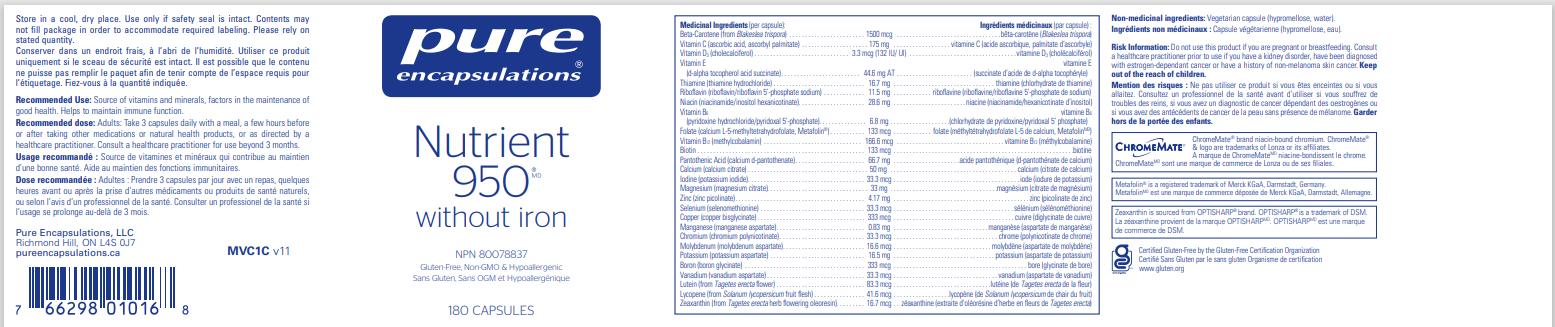 Pure Encapsulations Nutrient 950Â® without Iron