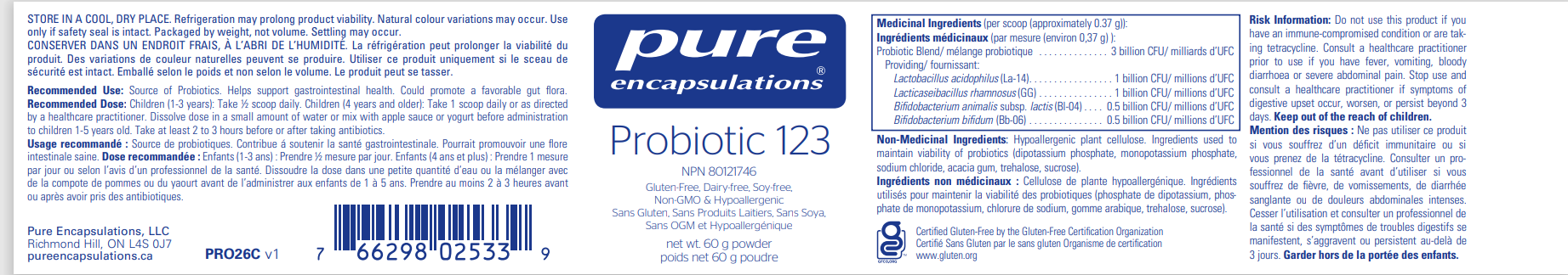 Pure Encapsulations Probiotic 123 (Dairy and Soy-free)