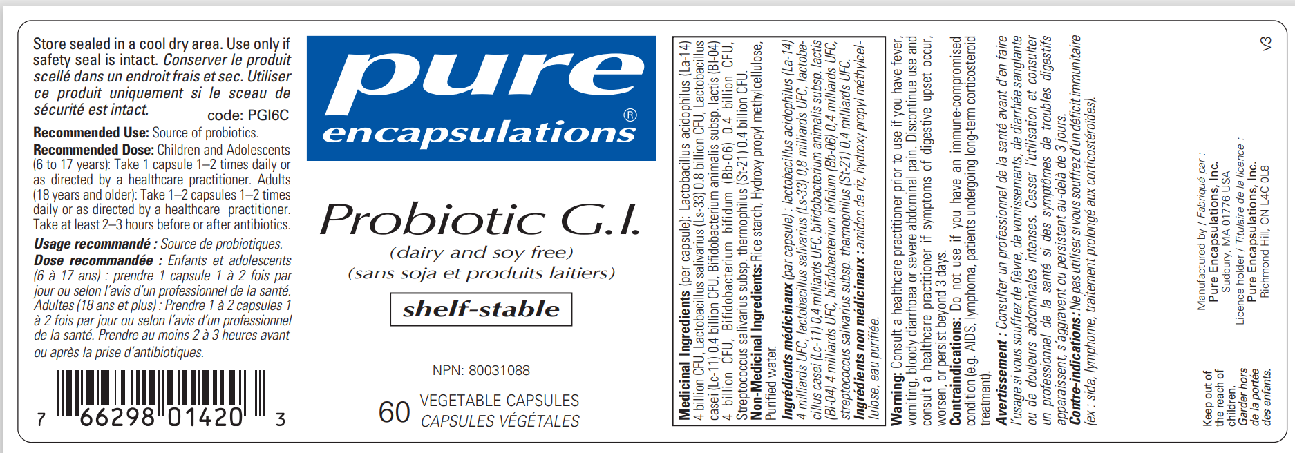 Pure Encapsulations Probiotic G.I. (Dairy and Soy-free)