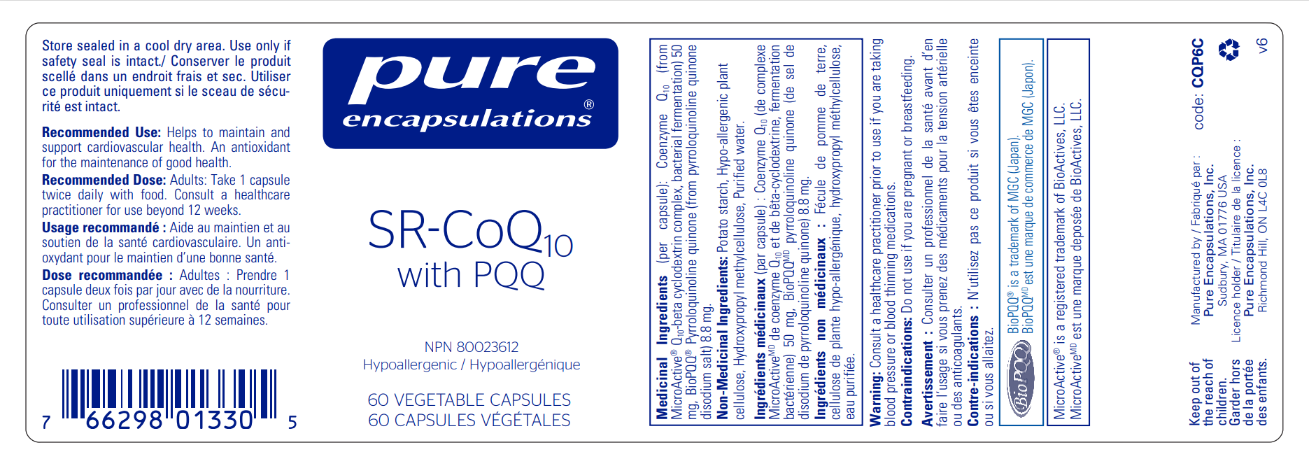 Pure Encapsulations SR-CoQ10 with PQQ